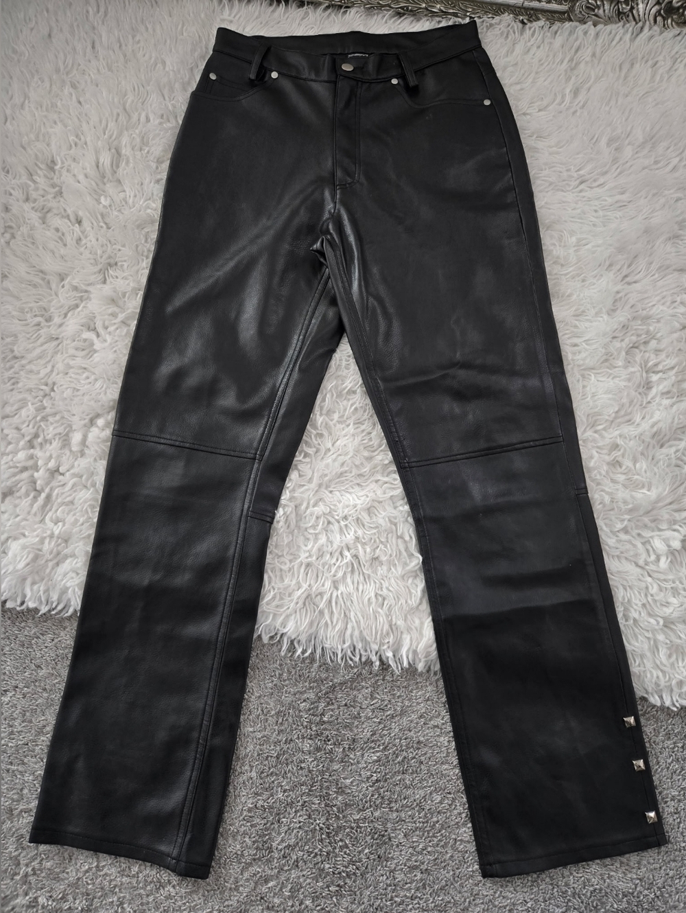 Morbid Threads Y2K Vintage Goth Black Faux Leather Straight Leg Pants. Size 30.